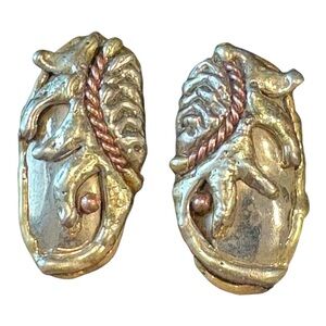 Mexico vintage mixed metal clip-on earrings copper brass modernist J10